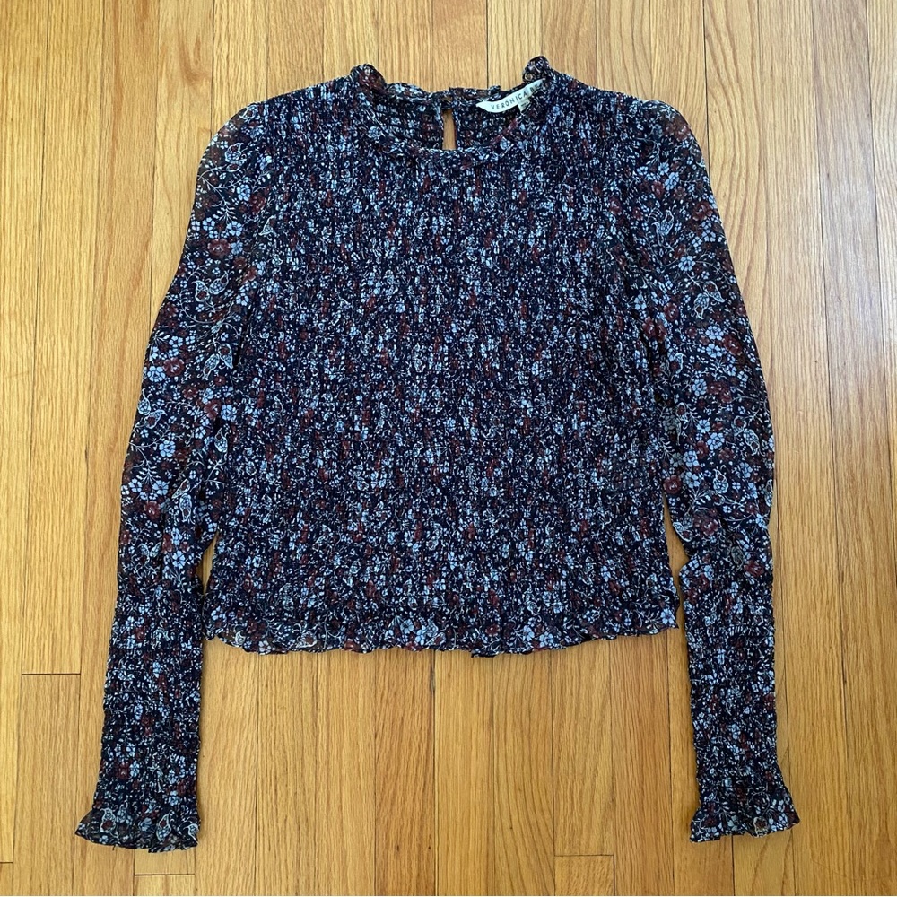 Veronica Beard Faire Smocked Blouse (Black Multi, 00)